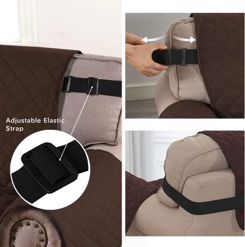 Vista 76 de H.VERSAILTEX Funda de sofá resistente al agua para sofá de 3 cojines, reversible, protector de muebles acolchado con correa elástica, funda de sofá