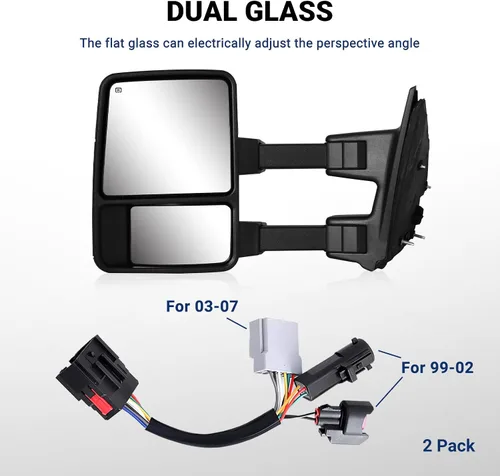 Vista 6 de Espejos de remolque compatibles con Ford F250, F350, F450, F550 1999-2016, Super Duty, con calefacción eléctrica, LED, pintados en negro