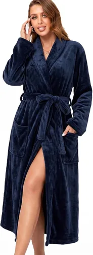 Vista 27 de RONGTAI - Bata de baño de felpa para mujer, batas largas y cálidas de felpa para damas, bata de noche de felpa, ropa para dormir Negro