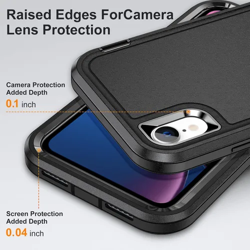 Vista 6 de IDweel Funda para iPhone XR, color negro para iPhone XR con soporte para hombres, protección resistente a prueba de golpes, antiarañazos, ajuste