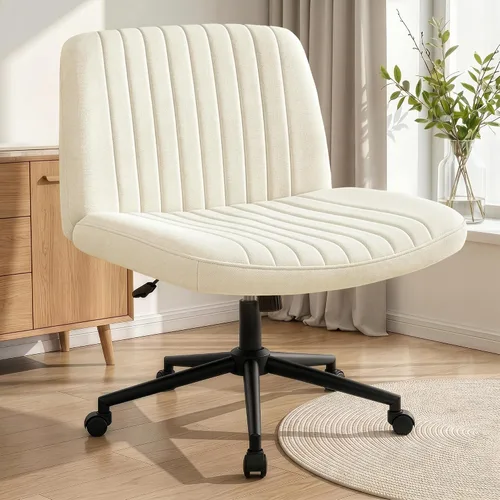 Vista 14 de NEO CHAIR Silla cruzada con ruedas, escritorio de oficina con patas marrón (Brown PU)