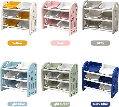 Vista 7 de Organizador de almacenamiento de juguetes para niños, estantes de 3 niveles, organizador de almacenamiento multifuncional para niños con 6 Verde