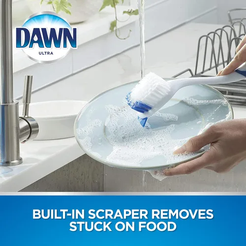 Vista 3 de Dawn Cepillo para platos con cerdas de nailon suave y raspador, azul/blanco