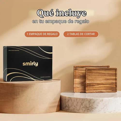 Vista 8 de SMIRLY Juego de tablas de cortar de bambú, tabla de cortar y tablas de cortar de madera para cocina, tabla de cortar de madera pequeña y bloque