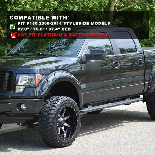 Vista 2 de G-PLUS defensas guardabarros con remaches de bolsillo, compatibles con Ford F150 2009-2014 Styleside con modelos de longitud de cajuela de 67.0