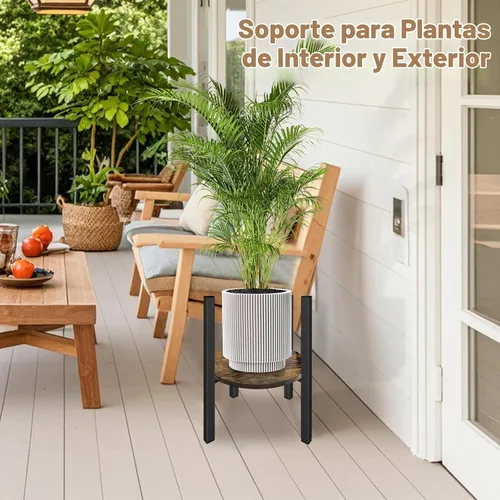 Vista 6 de Soporte ajustable para plantas de interior moderno de mediados de siglo, se adapta a macetas de 8 a 13 pulgadas, taburete de madera estable