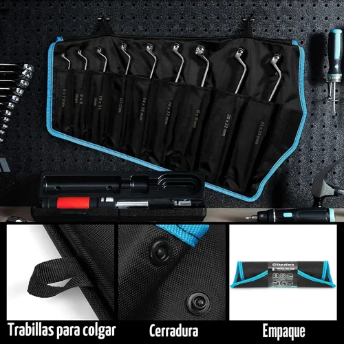 Vista 5 de DURATECH Juego de llaves de caja de compensación, métricas, 9 piezas, 0.236-0.906 in, 75 grados, acero CR-V, organizado en bolsa rodante