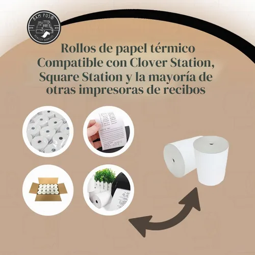 Vista 4 de BAM POS - Rollos de papel térmico para recibos, 3-1/8 x 190 pies, sin BPA (30 rollos)
