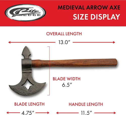 Vista 3 de Hacha medieval de réplica artesanal de acero al carbono con mango de madera de 13