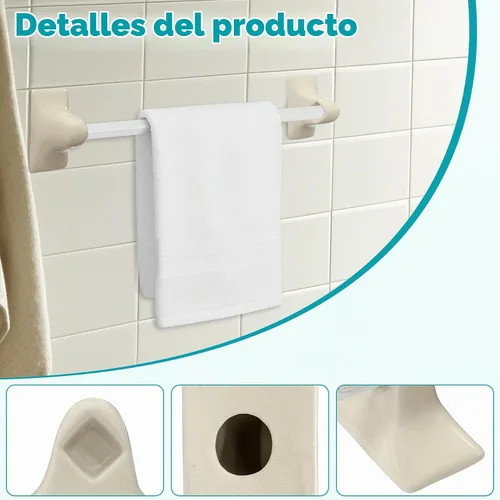 Vista 3 de Paquete de 2 soportes de toalla de cerámica almendra para baño