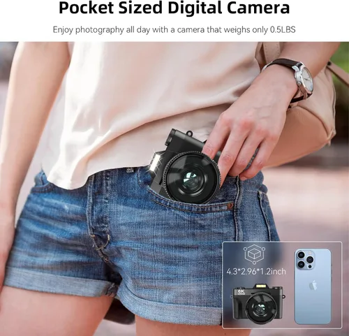 Vista 7 de VJIANGER 2025 Actualización Cámara digital 6K de 64 megapíxeles para videoblogs y fotografía para YouTube con WiFi, pantalla giratoria de 180°, zoom