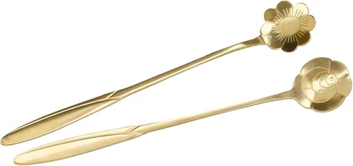 Vista 7 de Cuchara agitadora, 4PCS cuchara mezcladora de flores en forma de corazón cuchara de café de acero inoxidable cuchara de desierto cuchara de té
