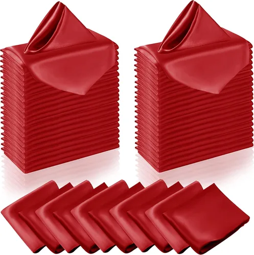 Vista 12 de Manyshofu 50 servilletas de satén color azul bebé, servilletas de tela de 12 x 12 pulgadas, juego de servilletas cuadradas de tela de satén