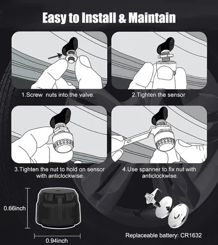 Vista 8 de Sistema de monitoreo de presión de neumáticos B-Qtech RV Solar inalámbrico TPMS de alta luminosidad para remolque, autocaravana (0~199 PSI) con 6