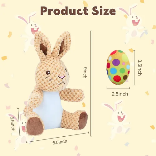 Vista 2 de Rypet Juguetes de peluche para perros, conejito de Pascua con huevo, juguete de felpa chirriante para mascotas con papel arrugado, juguetes