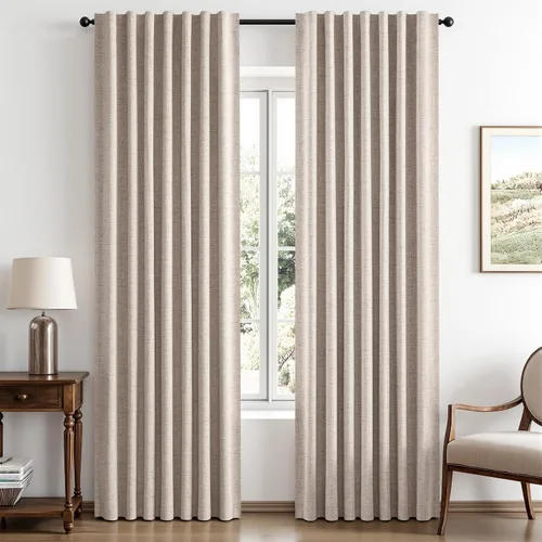 Vista 46 de MIULEE Cortinas de lino 100% opacas para dormitorio, marfil sólido, decoración de lujo, aislamiento térmico, cortinas oscurecedoras para sala