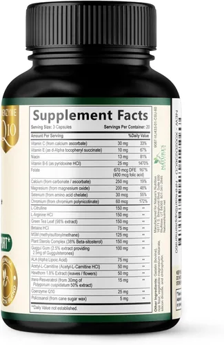 Vista 9 de Suplemento para la salud cardíaca – Fórmula completa de apoyo cardíaco para mujeres y hombres – con CoQ10, vitaminas B, L-Arginina, Espino