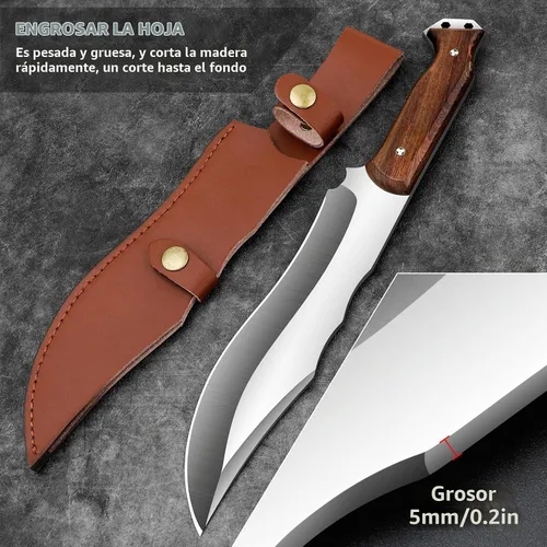 Vista 6 de Cuchillo de carnicero resistente con funda, cuchillos de chef, cortador de verduras, machete para cocina, al aire libre, campamento, barbacoa (7.5)