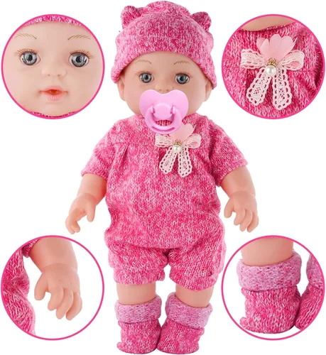 Vista 3 de DONTNO Muñeca de bebé de 12 pulgadas con ropa y accesorios, Set de alimentación y cuidado de muñeca bebé renacida viva con biberones, pañal