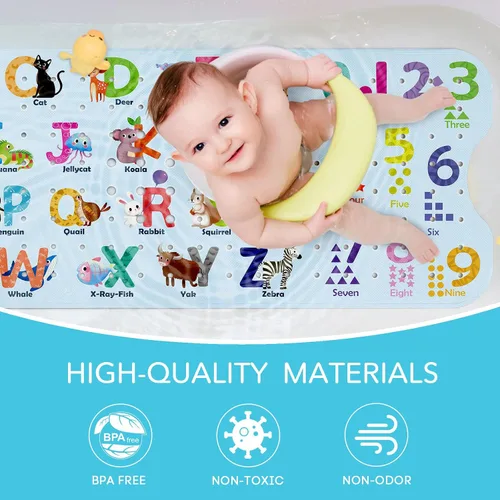 Vista 4 de SHUCHING Tapete de baño para bebé antideslizante de 40 x 16 pulgadas, tapete de baño para niños, sin moho, tapete de ducha antideslizante para baño