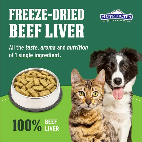 Vista 2 de Nutri Bites Golosinas de hígado de res liofilizado para perros y gatos Golosinas saludables para entrenamiento de mascotas o complemento de comida
