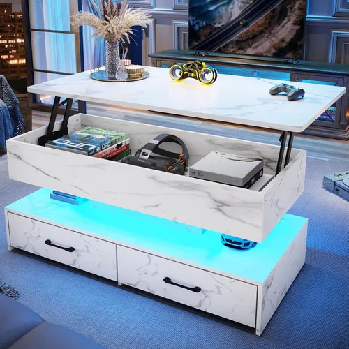 Vista 10 de SEDETA Mesa de centro elevable de 40 pulgadas, mesas de centro con almacenamiento para sala de estar, mesa de centro pequeña con 2 cajones y luz LED