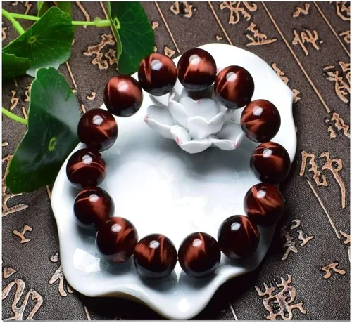 Vista 3 de Brazaletes y pulseras de cuentas de piedra natural con ojos de tigre rojos AA hechos a mano joyería de piedra energética para mujeres u hombres