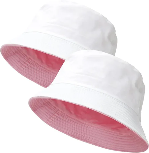 Vista 19 de PFFY 2 Packs Bucket Hat for Women Men Cotton Hats Sun Beach Fishing Cap 2 paquetes negro (reversible)