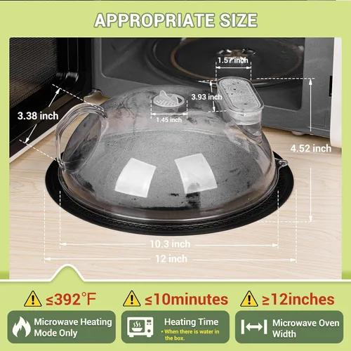 Vista 3 de Cubierta antisalpicaduras para microondas para alimentos, tapa transparente con vaporizador de agua, asa integrada, protector contra salpicaduras
