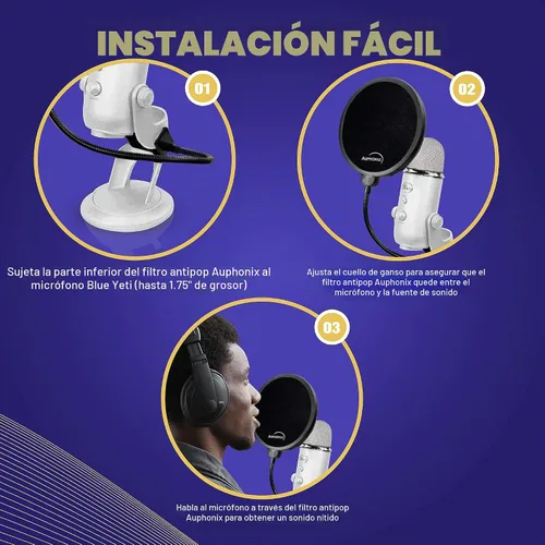 Vista 5 de Filtro de interferencias Auphonix, para micrófono Blue Yeti, Negro
