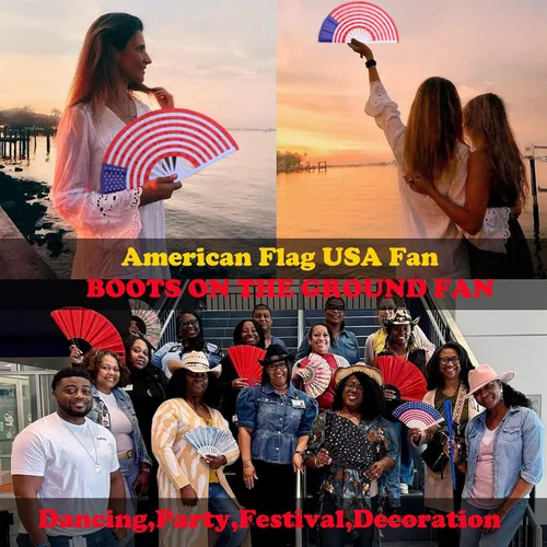 Vista 6 de Abanicos de mano plegables con bandera americana - Abanico grande de 13 pulgadas para rave, abanico que hace ruido y chasquea para baile de línea al