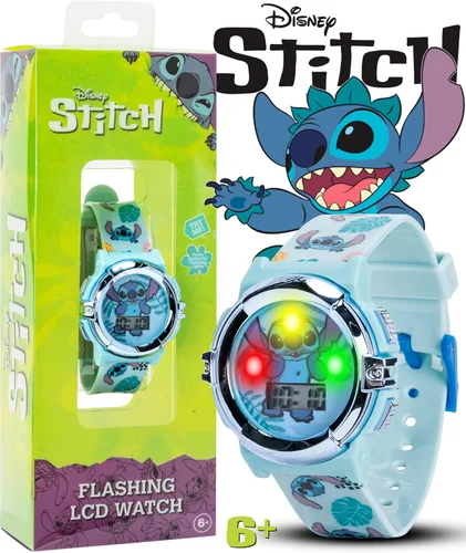 Vista 2 de Disney Stitch - Reloj LCD para niños, esfera iluminada intermitente, pantalla digital de hora, correa ajustable, divertido diseño de personajes