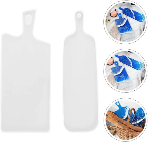 Vista 3 de SEWACC 2 moldes de resina de silicona para bandeja de servir, molde de fundición epoxi con mango para decoración del hogar, manualidades