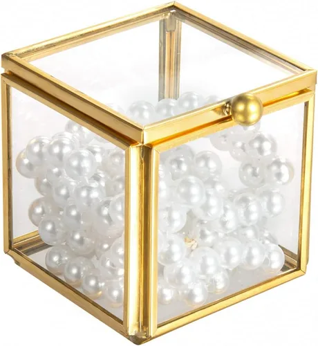 Vista 4 de Feyarl Pequeña caja de joyería de cristal transparente para baratijas aretes caja de sombra organizador decorativo para el cofre del tesoro con tapa