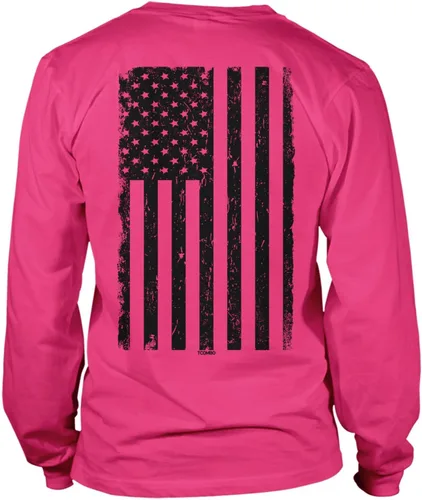 Vista 4 de Camisa de manga larga unisex con bandera negra desgastada de Estados Unidos Gris claro - Impresión trasera