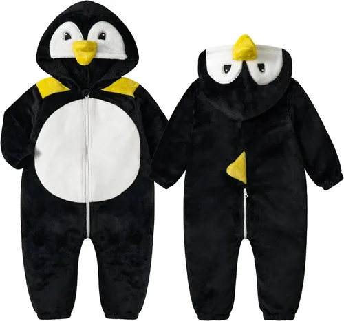 Vista 5 de LOLANTA Disfraz unisex de animal para bebé, niños y niñas, enterizo con Pingüino