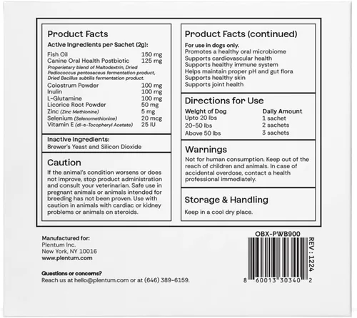Vista 7 de Suplemento diario de probióticos + prebióticos + postbióticos para perros 12 en 1 intestino, articulaciones, alergia, inmunidad, calmante y salud