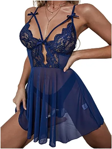 Vista 2 de Pijama sexy transparente con correa hueca para mujer, lencería de encaje, camisón transparente con bata