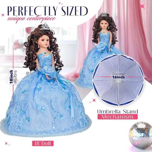 Vista 6 de KINNEX COLLECTIONS SINCE 1997 Muñeca de porcelana de 18 pulgadas de paraguas de quinceañera (Quince Años) KK18725-4 (Azul bebé)