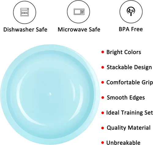 Vista 4 de Youngever Platos de plástico de 7.5 pulgadas, tamaño pequeño para niños, platos para niños, platos para aperitivos, juego de 9 (colores costeros)