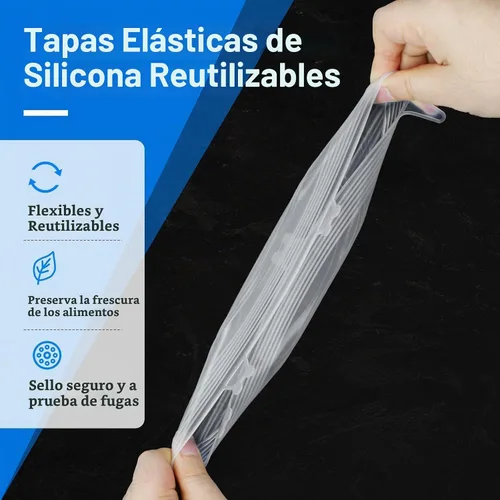 Vista 3 de 14 tapas elásticas de silicona reutilizables de alta calidad para almacenamiento de alimentos, fundas elásticas flexibles y resistentes al calor