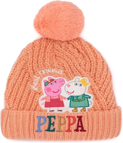 Vista 3 de Peppa Pig Hat And Mittens Kids Peach Knit Winter Beanie Gloves, Rosado