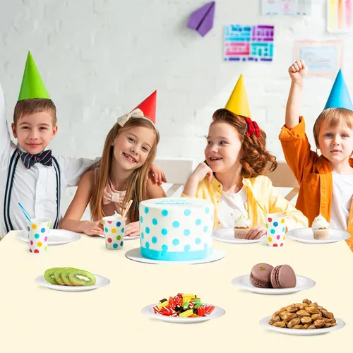Vista 5 de Platos de papel pequeños, paquete de 200 platos de papel de 7 pulgadas, platos desechables para pastel de postre, platos 100% compostables hechos