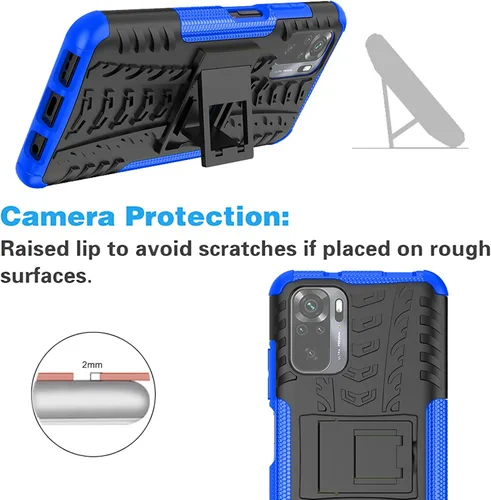 Vista 5 de Funda de teléfono para Xiaomi Redmi Note 10/10S 4G con protector de pantalla de vidrio templado y soporte Soporte Soporte duro resistente híbrido