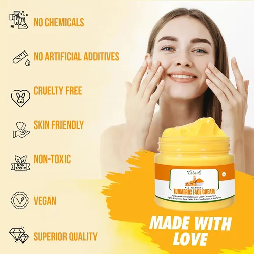 Vista 7 de Crema facial de cúrcuma para rostro y cuerpo – Loción iluminadora de piel de cúrcuma totalmente natural – La cúrcuma limpia la piel, combate