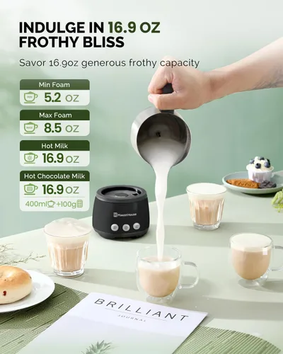 Vista 4 de Maestri House Espumador de leche, vaporizador y espumador de leche eléctrico 4 en 1, 16.9 onzas, 600 W, control táctil inteligente, máquina