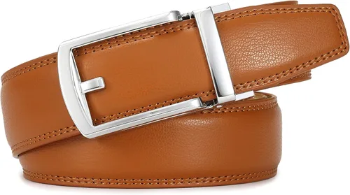 Vista 2 de Cinturón de vestir cafénegro para hombre, con trinquete y hebilla automática, con ajuste de 35mm de ancho