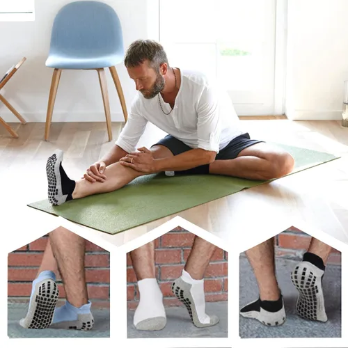 Vista 4 de Calcetines antideslizantes de yoga con agarre acolchado para pilates, barre para entrenamiento en casa, hospital, calcetines antideslizantes