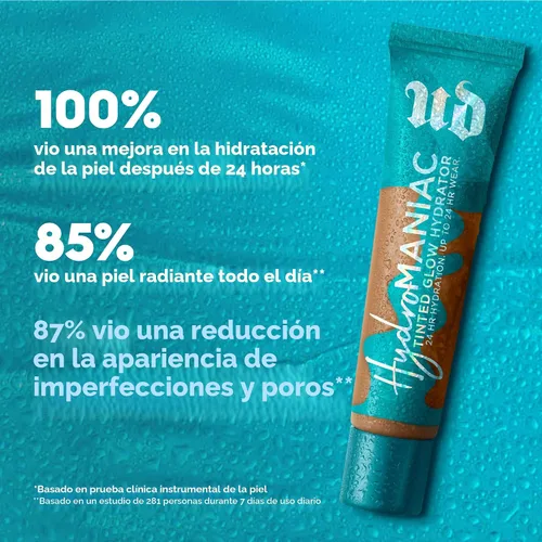 Vista 4 de Urban Decay Hydromaniac Dewy Foundation, Hidratante con color para piel seca, cobertura media construible, con filtrado de kombucha y aceite