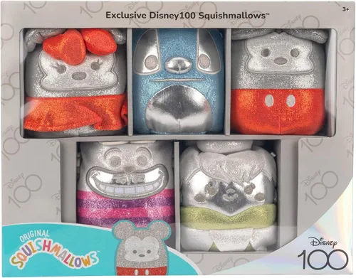 Vista 2 de Squishmallows Original Disney100 - Juego de 5 cajas de felpa de 5 pulgadas, peluche oficial de Jazwares Little Ultrasoft - Exclusivo de Amazon